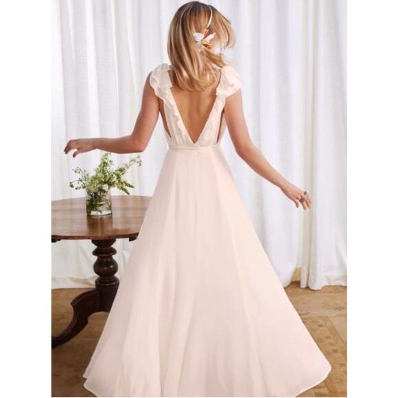 Reformation Peppermint Dress Ivory White Wedding Bridal Maxi Large V-Neck - Picture 3 of 12